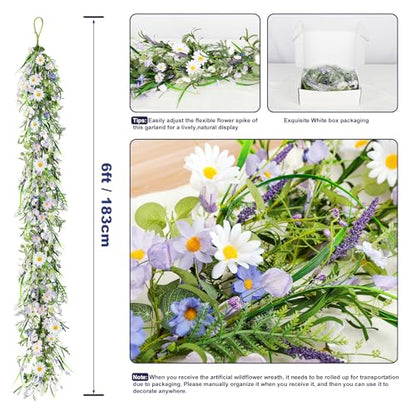 6ft Summer Daisy Garland with Flowers - color: Lavender