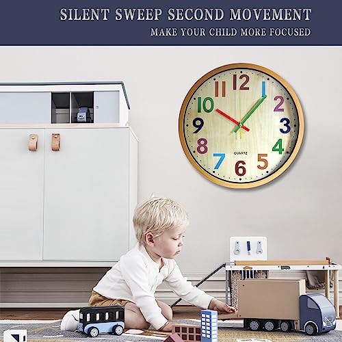 Wall Clock, 12 Inch Easy to Read Silent Non-Ticking Colorful Battery Operated Clock,for Bedroom,Living Room,Kitchen,Office,School Classroom (Yellow) - color: Yellow
