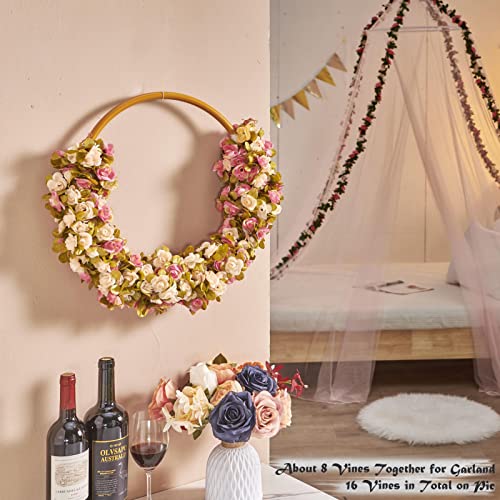 6Pcs x 8.2FT Artificial Flower Garland Rose Vine, Champagne Pink Flower - color: Fall Pink Champagne 6pcs, 1.5" Rose Flowers, size: 8.2FT Vines