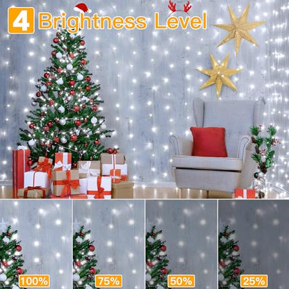 Ollny Curtain Lights 6.6x6.6ft, 200 LED White Christmas Lights with Remote - color: Cool White, size: 200 LED