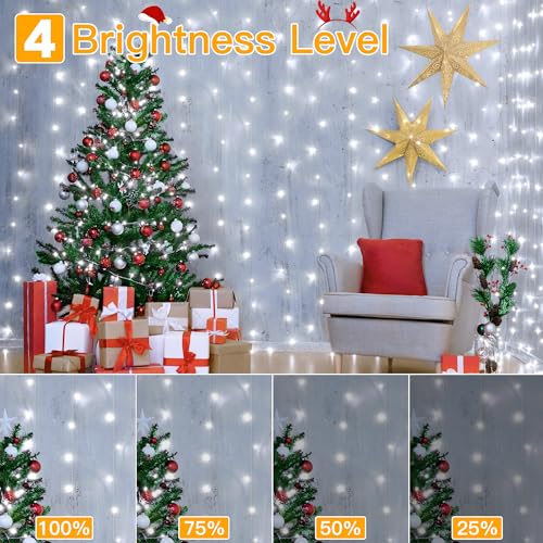 Ollny Curtain Lights 6.6x6.6ft, 200 LED White Christmas Lights with Remote - color: Cool White, size: 200 LED (1-Pack)