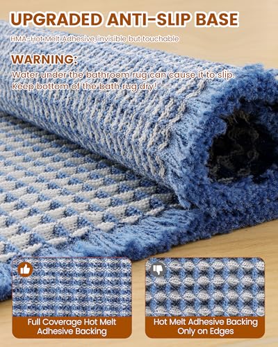 Smiry Waffle Bath Mat 47X24, Soft Absorbent Bathroom Rugs, Blue & Cream - color: Blue & Cream, size: 47" X 24"