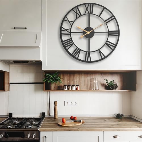 30 Inch Extra Giant Black Metal Roman Numeral Large Wall Clock - color: Black, size: 30 Inch