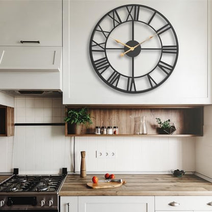 30 Inch Extra Giant Black Metal Roman Numeral Large Wall Clock - color: Black, size: 30 Inch