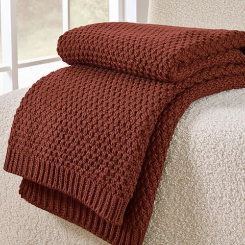 Rust Throw Blanket for Couch Bed, Moss Knit, 60x80 Inches - color: Moss-rust Red, size: 60"x80"