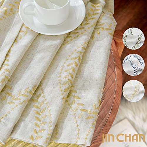 jinchan Boho Linen Curtains 63 Inch Gold on Beige Grommet 2 Panels - color: Vine Gold, size: 50"W x 96"L (Pack of 2)