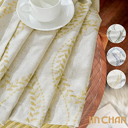 jinchan Boho Linen Curtains 63 Inch Gold on Beige Grommet 2 Panels - color: Vine Gold, size: 50"W x 96"L (Pack of 2)
