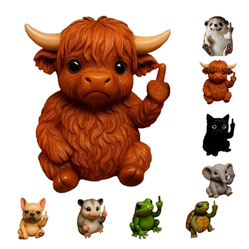 Nicerice Fun Mini Middle Finger Animal Statue,Resin Middle Finger Animals Decor Statue for Desktop,Office and Car, Funny and Cute Middle Finger Humor Gag Gifts (Cow) - color: Cow