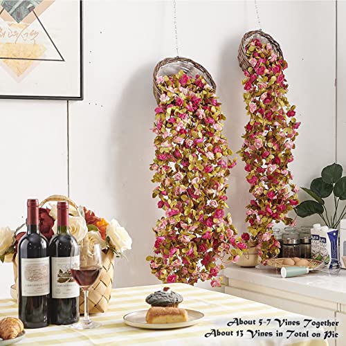 6Pcs x 8.2FT Artificial Flower Garland Rose Vine Decor, Fall Purple Flower - color: Fall Purple 6pcs, 1.5" Rose Flowers, size: 8.2FT Vines