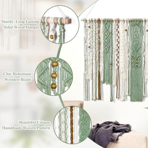 MEIVINES Macrame Wall Hanging Large Boho Tapestry Macrame Wall Art Decor - color: Light Green