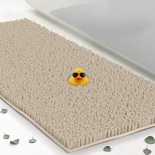 Extra Large Chenille Bath Mats 59"x21", Plush Absorbent Bath Mats Quick Dry, Soft & Machine Washable, Non Slip Carpet for Bathroom, Thick Bathroom Rugs, Shower Restroom Rug Mat, Bathrugs - color: Beige, size: 59" x 21" (Rectangular)