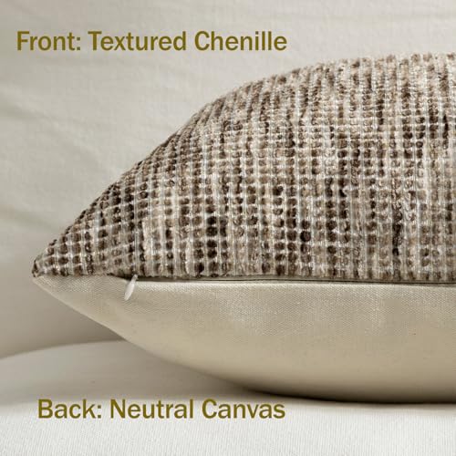 Pack of 2 Neutral Throw Pillow Covers 22x22 Boho Textured Dots Stripe Chenille Large Square Decorative Pillow Cases Accents for Living Room Couch Bed Farmhouse Home Decor, Chocolate Brwon - color: Chocolate Brwon, size: 22" x 22" (Pack of 2)