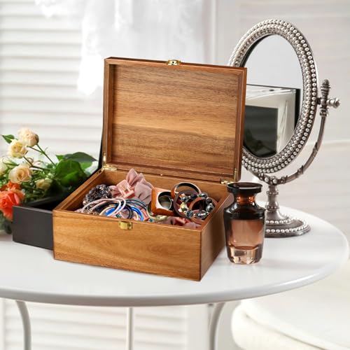 Wooden Keepsake Box, Large Acacia Decorative Storage Boxes