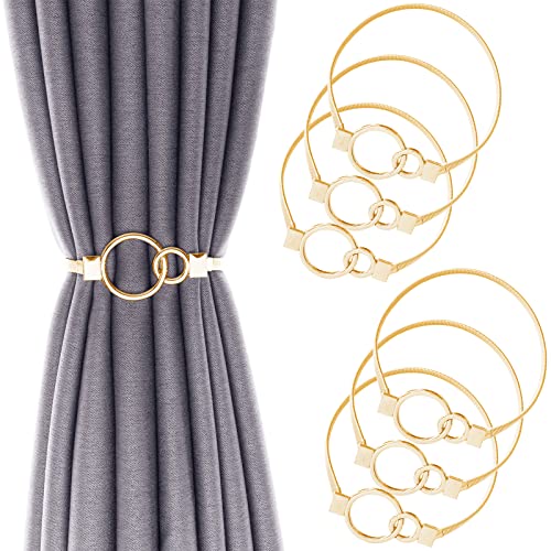 6Pack Curtain Tiebacks Aluminum Alloy Spring Design Curtain Holdback Leaf Carving Design Curtain Ties for Drapes Curtain Ties Backs Curtain Modern Style Curtain Holdback Decor(Gold Ring) - color: Gold Ring