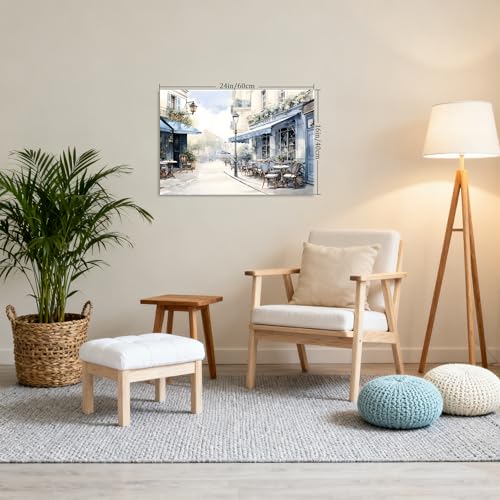 Framed Paris Cafe Canvas Wall Art, 24"x16" Blue Street Scene - color: Blue 01, size: 24"L x 16"W