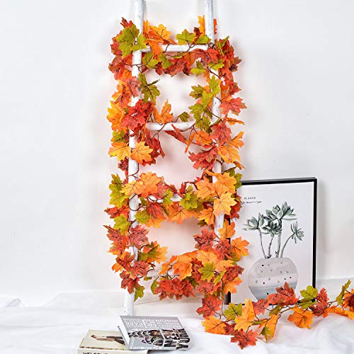 Lvydec 2 Pack Maple Leaves Fall Garland Clearance - 6ft/Strand Artificial Fall Foliage Garland Colorful Autumn Decoration for Home Wedding Party Thanksgiving - color: Orange