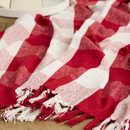 DII Buffalo Check Collection Rustic Farmhouse Throw Blanket with Tassles, 50x60, Red/White - color: Red/White, size: 50x60"