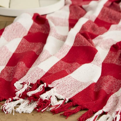 DII Buffalo Check Collection Rustic Farmhouse Throw Blanket with Tassles, 50x60, Red/White - color: Red/White, size: 50x60"