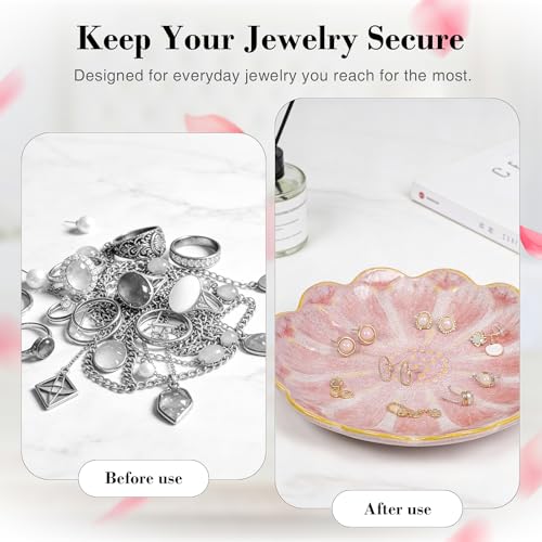 SEEDUSTRY 세라믹 주얼리 트레이, 꽃잎 반지 접시, 작은 세라믹 주얼리 장신구 홀더, 데스크탑 장식, 반지, 귀걸이, 목걸이를 위한 앙증맞은 접시, 어머니 여자 친구 딸 자매를 위한 선물 - color: 해바라기 핑크