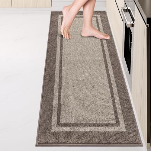 anllugs Kitchen Rugs 24" x 84", Non-Slip Runner Rugs, Beige & Grayish Brown - color: Beige & Grayish Brown, size: 24" X 84"
