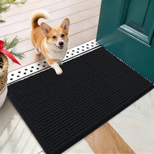 OLANLY Dog Door Mat for Muddy Paws 24x16, Extra Absorbent Chenille Mud Mat - color: Black, size: 24" X 16"