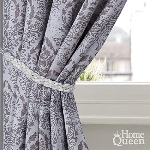 Home Queen Hand Braided Curtain Tie Back, Buckle Holdback Drapery Curtain Tiebacks, 2 Rope Belt Curtain Tie with 2 Metal Hooks, Silver - color: Silver, size: 2 Pack