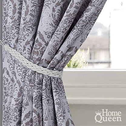 Home Queen Hand Braided Curtain Tie Back, Buckle Holdback Drapery Curtain Tiebacks, 2 Rope Belt Curtain Tie with 2 Metal Hooks, Silver - color: Silver, size: 2 Pack