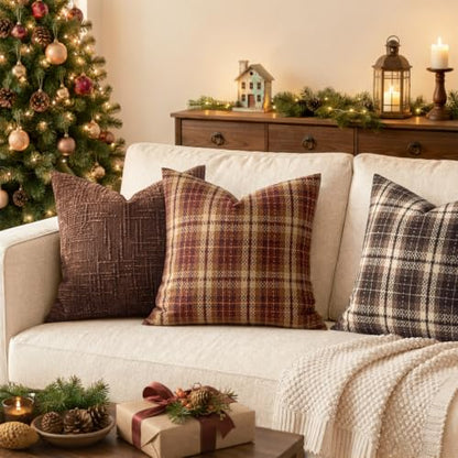 MIULEE Tartan Plaid Throw Pillow Covers Fall 18x18 Inch Reddish Brown - color: Reddish Brown, size: 18" x 18" (Pack of 2)