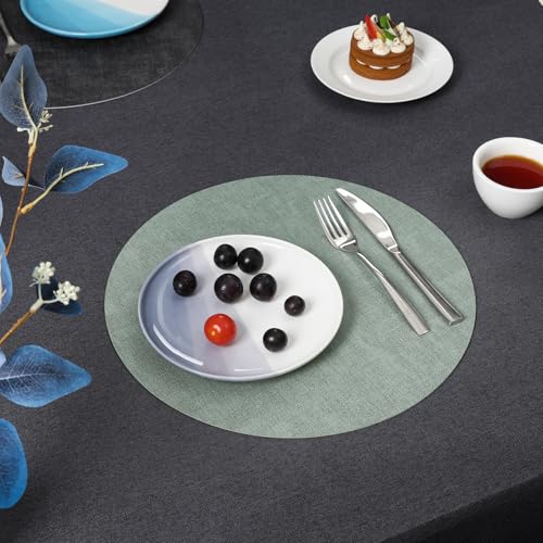 Myir JUN 14" Round Placemats Set of 4, Reversible Dual-Color Place Mats - color: Gray Sage Green