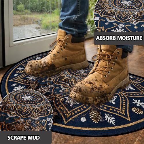 Christmas Half Round Door Mat 24"x36", Non-Slip Indoor Entryway Rug - color: Multicolor-7