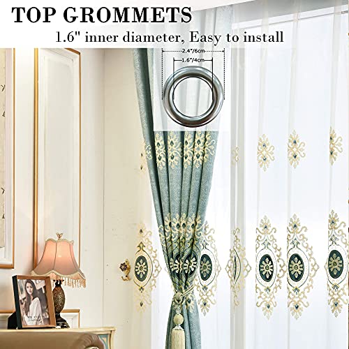 VOGOL Blue Simple Chenille Jacquard Sheer Window Elegance Curtains/Drapes/Panels/Treatments for Bedroom Living Room,Top Grommets, Two Panels, W54 x L96 inch - color: Blue-sheer, size: 54"W x 96"L (Pack of 2)