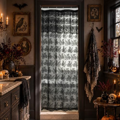 TUDECO Black Lace Shower Curtain for Small Bathroom, 36''W x 72''L - color: Black, size: 36"W x 72"L (Pack of 1)