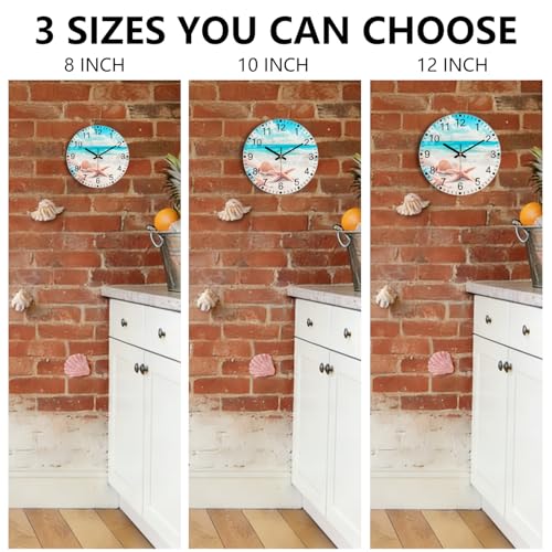 12 Inch Thick Glass Wall Clock - Wall Clocks Battery Operated with Unique Exclusive Beach Shell Design Silent Non Ticking Analog Clock for Bedroom, Living Room, Office, Classroom, Bathroom - color: Blue White, size: 12 Inch