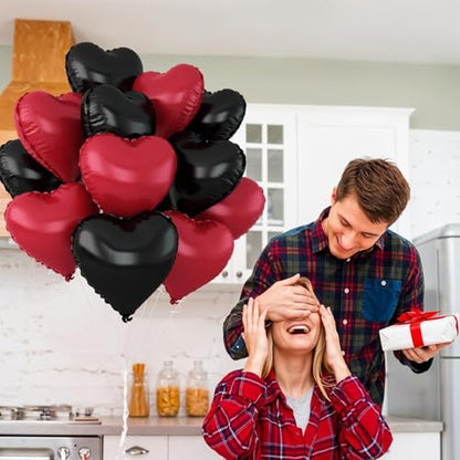 Black Red Heart Foil Balloons,12Pcs 18Inch Heart Shaped Balloons - color: Black Red