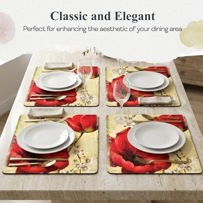 Pimpernel Poppy de Villeneuve Placemats - Gold, Set of 4 - size: 15.7" x 11.7" Rectangular, style: Poppy de Villeneuve