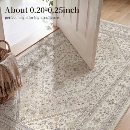 2x3 Washable Entryway Area Rug - Non-Slip Boho Throw Rugs Beige Gray - color: Beige/Gray, size: 2' x 3' (Rectangular)