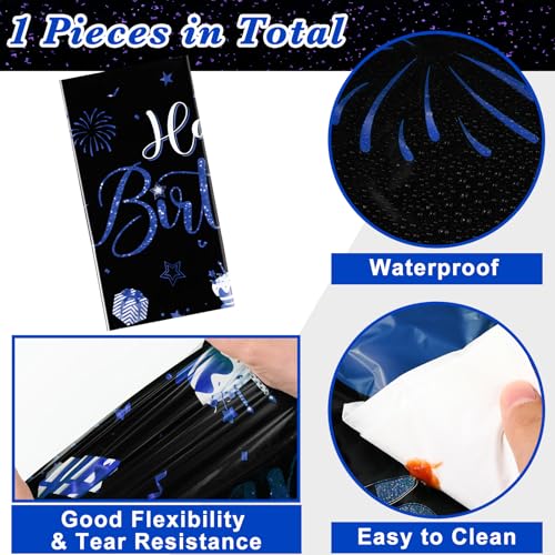 Tudomro 3 Pcs Plastic Happy Birthday Party Tablecloths,Black Blue - color: Black Blue