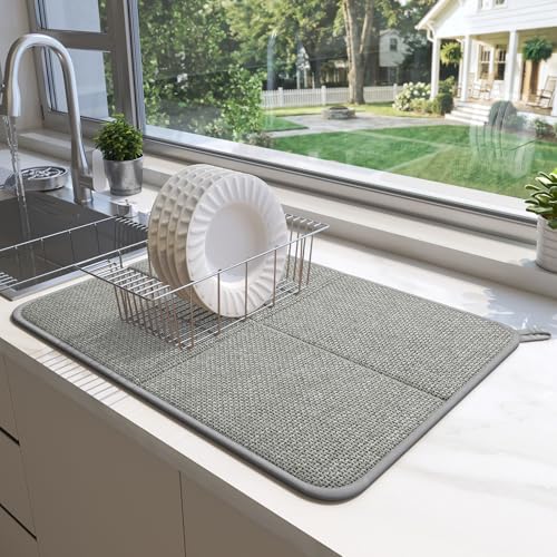YDKGL Dish Drying Mat for Kitchen Counter, Absorbent Dish Mat，Grey 16x24 - color: Gray, size: 16" x 24"(1 Pack)