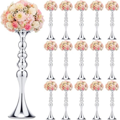 Sadnyy 16 Pcs Silver Metal Flower Vase, 16.9 Inch Wedding Table Centerpiece - color: Silver, size: 16.9 Inch