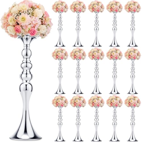 Sadnyy 16 Pcs Silver Metal Flower Vase, 16.9 Inch Wedding Table Centerpiece - color: Silver, size: 16.9 Inch