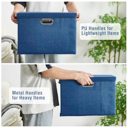 17" Large Fabric Storage Box with Lids, 3-Pack, Navy - color: Navy, size: Large-17"