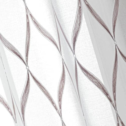 SLEEP ZONE Sheer Curtains for Living Room and Bedroom, Embroidered Sheer Curtains White Sheer Curtain 52 × 84 inches Long of 2 Panels, Off-White Waves - color: White Waves, size: 52"W×84"L