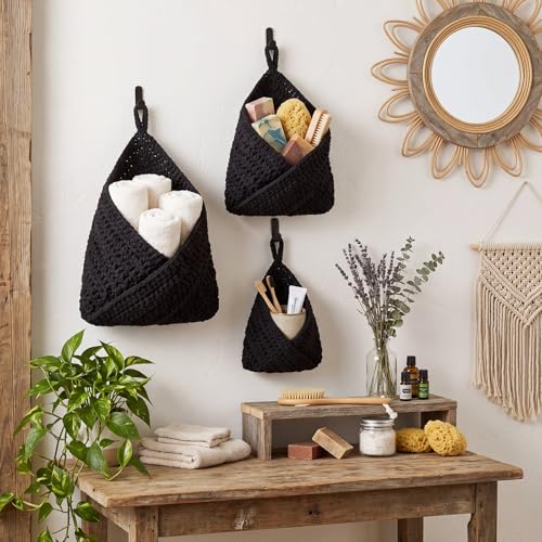 Honeydak 3 Hanging Baskets, Black, Envelope Basket - color: Black, style: Envelope Basket