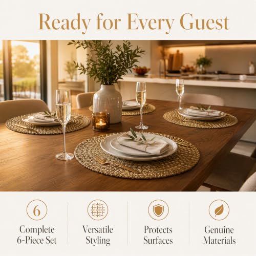 15 Inch Round Jute Placemats Set of 6 - Farmhouse Woven Table Mats