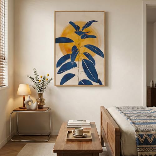 Framed Abstract Boho Blue Yellow Canvas Wall Art for Living Room, 24x36 In - color: Blue Yellow, size: 36"L x 24"W