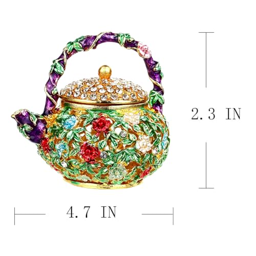 YU FENG 4.7 Inch Mini Teapot Trinket Box Ring Holder Jewelry Organizer - color: Green