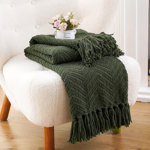 BATTILO HOME Olive Green Chenille Throw Blanket for Bed, 50" x 60" - color: Olive Green, size: 50"x60"