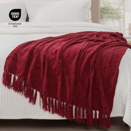 RECYCO Chenille Christmas Throw Blanket for Couch, 50"x60", Christmas Red - color: Red, size: 50'' X 60''