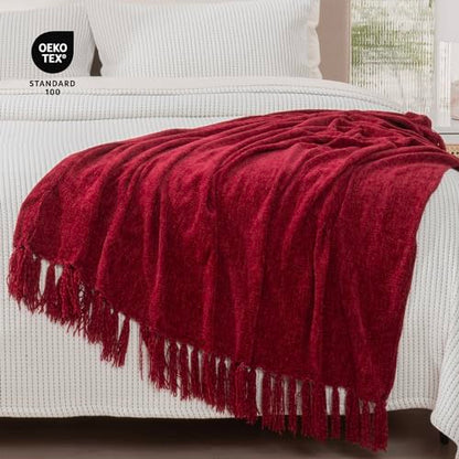 RECYCO Chenille Christmas Throw Blanket for Couch, 50"x60", Christmas Red - color: Red, size: 50'' X 60''
