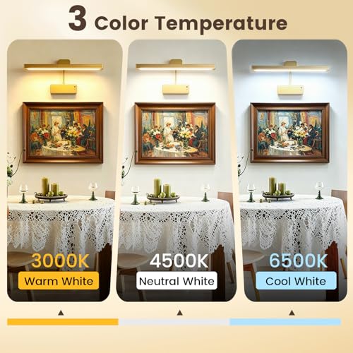 Picture Light for Wall, 15" Rechargeable Battery Operated LED Wall Sconce - color: Gold, size: 1 Count (Pack of 1)